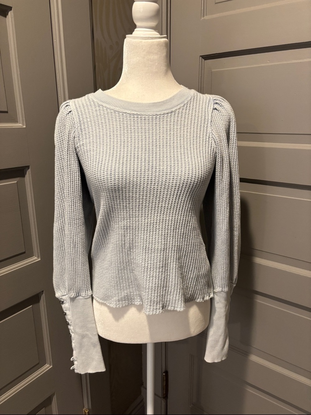 FP One Light Blue Long Sleeve Waffle Knit Tee